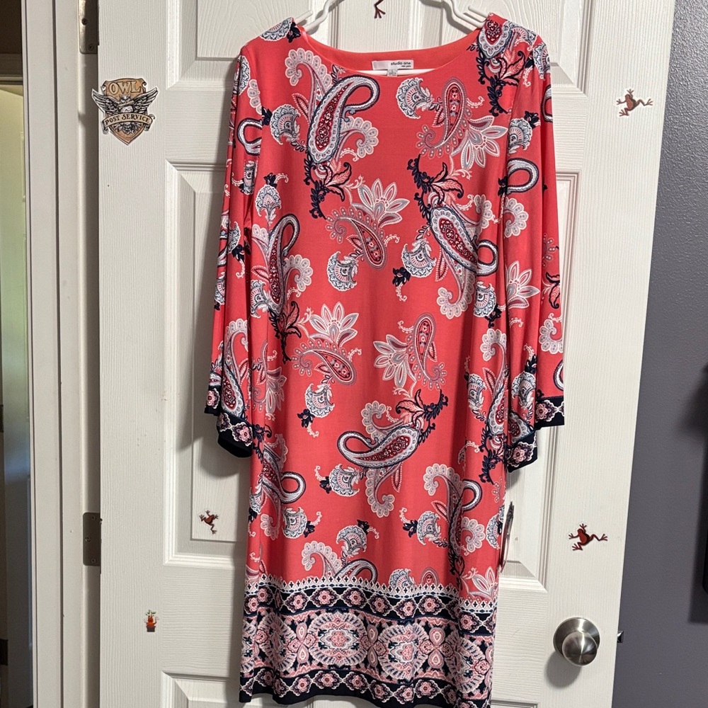 NWT studio one 3/4 Sleeve Shift Dress, Size L